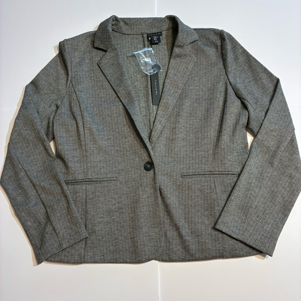 Tahari Women’s Gray Black Herringbone Knit Blazer XL Suit Jacket Career - NEW